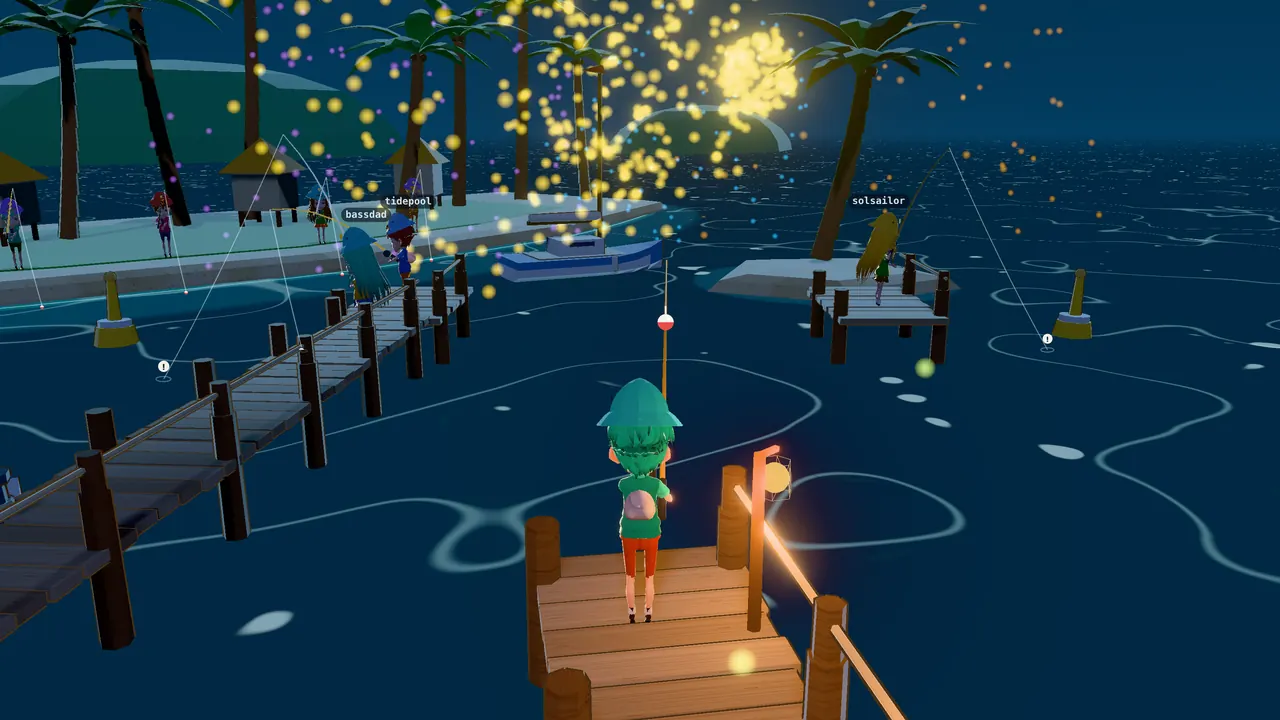 Fireworks over the night lagoon as the draw lands